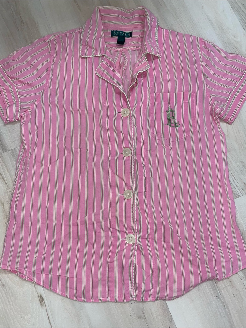 Ralph Lauren Pink and White Striped Short-Sleeve Button Shirt